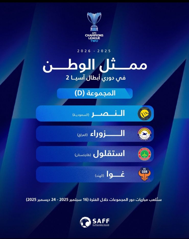 النصر السعودي يقع بالمجموعة الرابعة لدوري ابطال آسيا 2